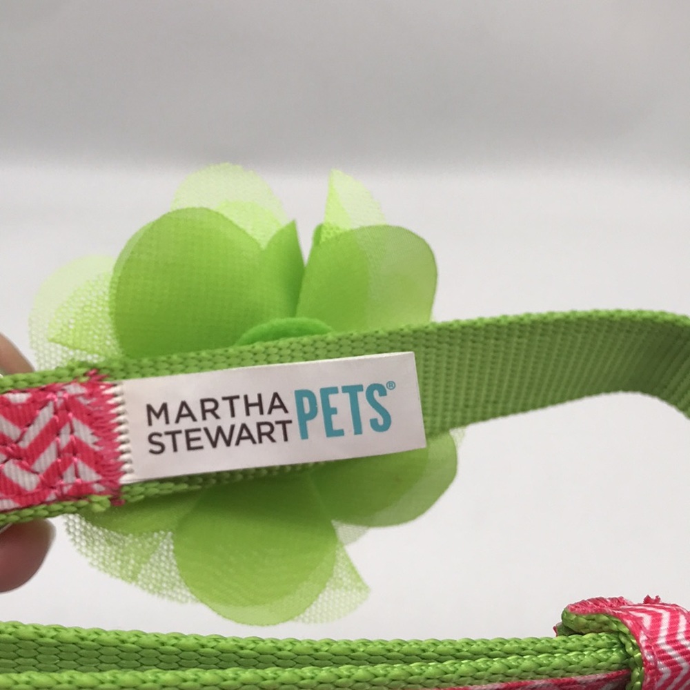 Martha Stewart Pets Chevron Pink/White on Lime Green Pattern/Netting Flower - Picture 6 of 6